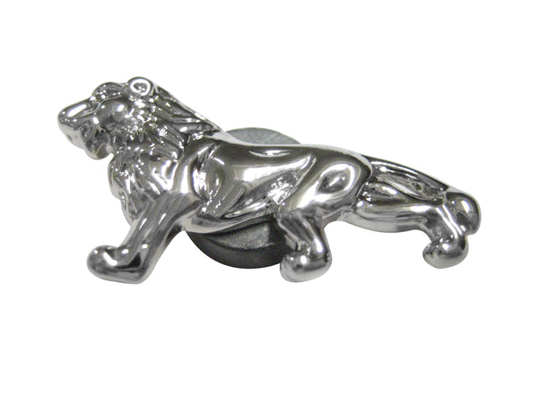 Silver Toned Shiny Textured Lion Magnet