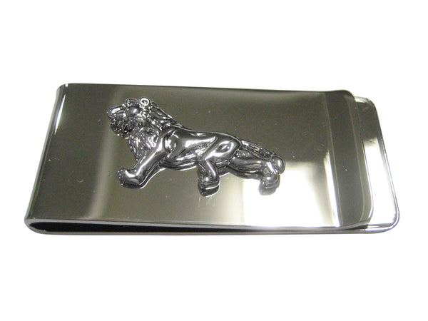 Silver Toned Shiny Textured Lion Money Clip