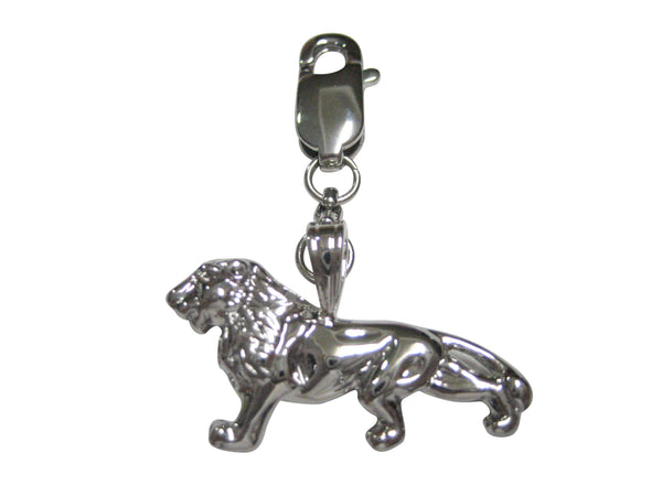 Silver Toned Shiny Textured Lion Pendant Zipper Pull Charm