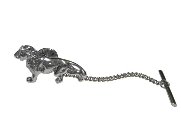 Silver Toned Shiny Textured Lion Tie Tack