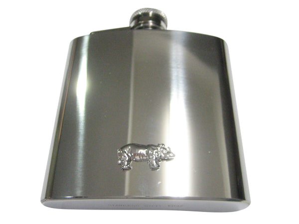Silver Toned Shiny Textured Rhino 6oz Flask