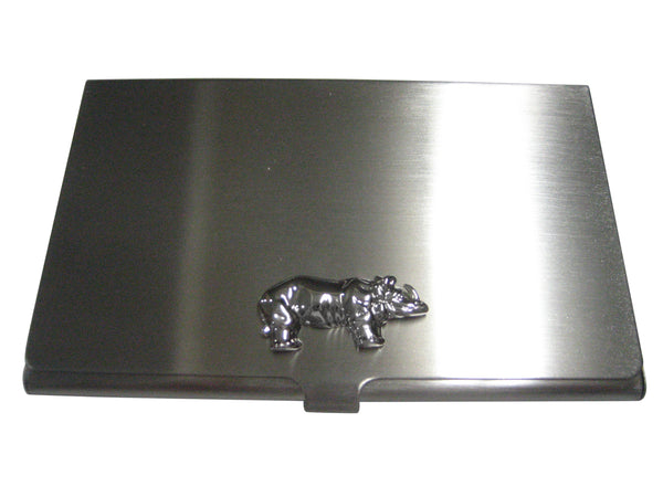 Silver Toned Shiny Textured Rhino Business Card Holder