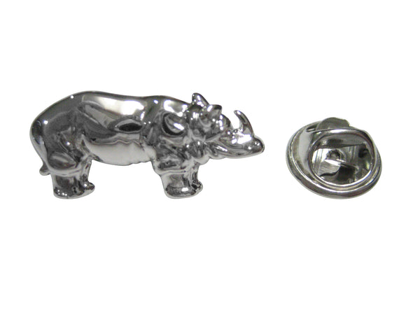 Silver Toned Shiny Textured Rhino Lapel Pin