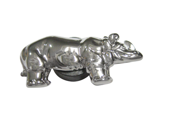 Silver Toned Shiny Textured Rhino Magnet