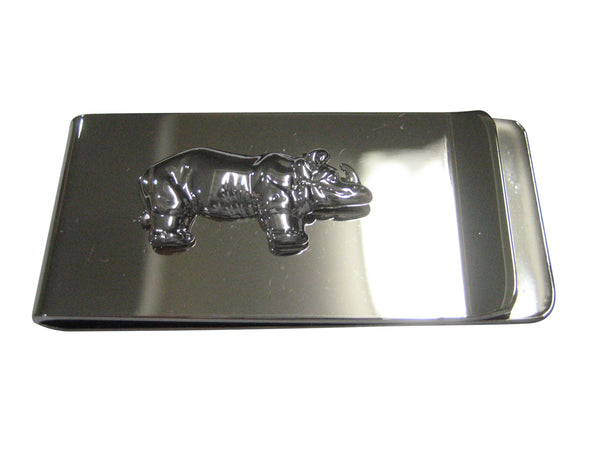 Silver Toned Shiny Textured Rhino Money Clip