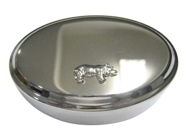 Silver Toned Shiny Textured Rhino Oval Trinket Jewelry Box