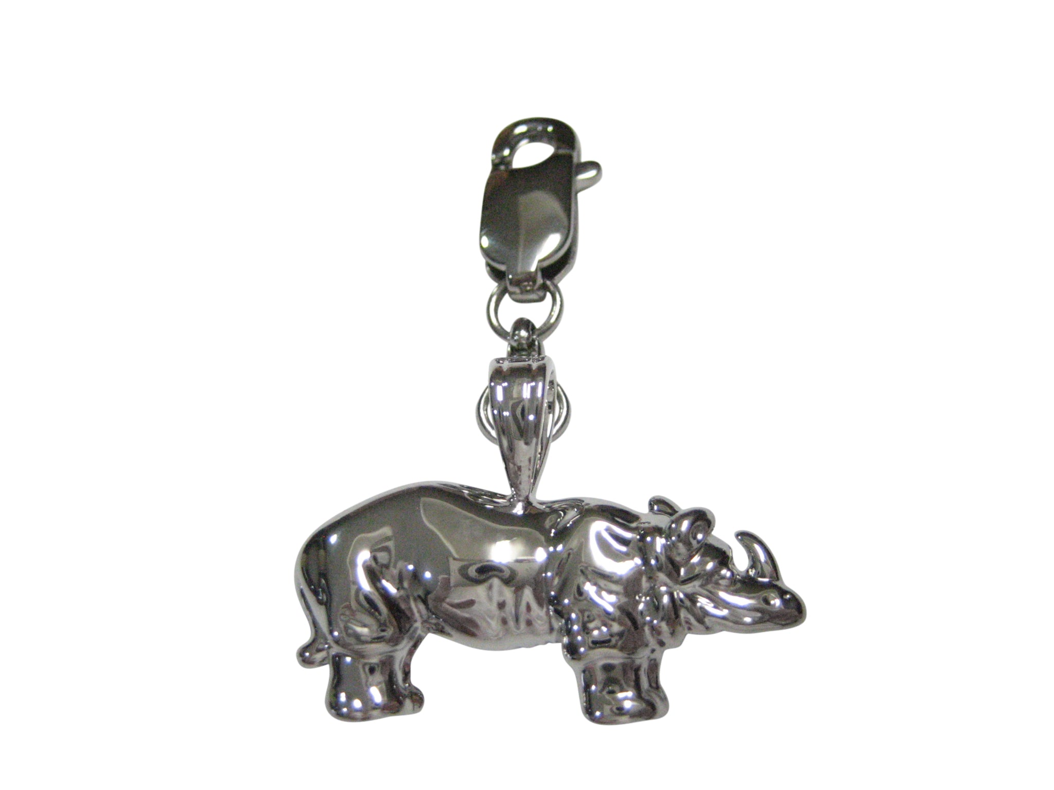 Silver Toned Shiny Textured Rhino Pendant Pendant Zipper Pull Charm