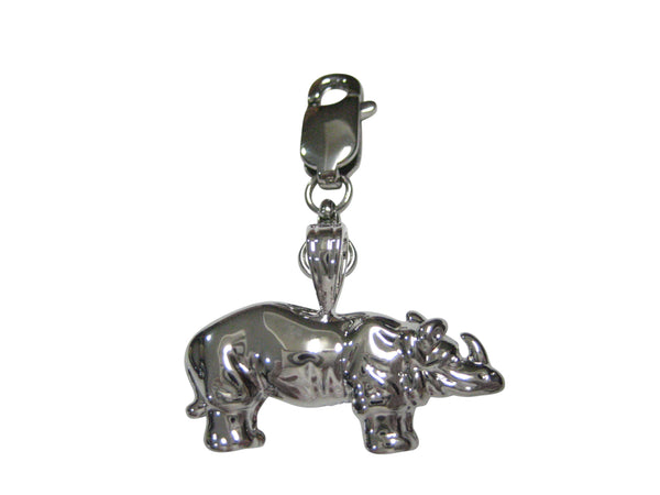 Silver Toned Shiny Textured Rhino Pendant Pendant Zipper Pull Charm