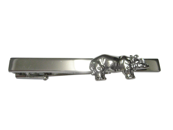 Silver Toned Shiny Textured Rhino Tie Clip