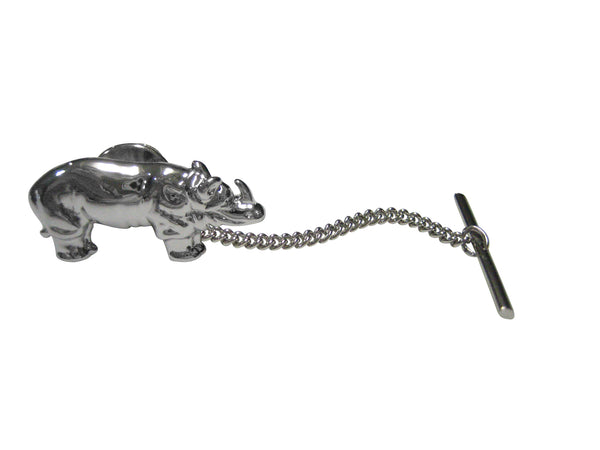 Silver Toned Shiny Textured Rhino Tie Tack