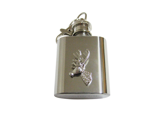 Silver Toned Side Facing Deer Head 1 Oz. Stainless Steel Key Chain Flask