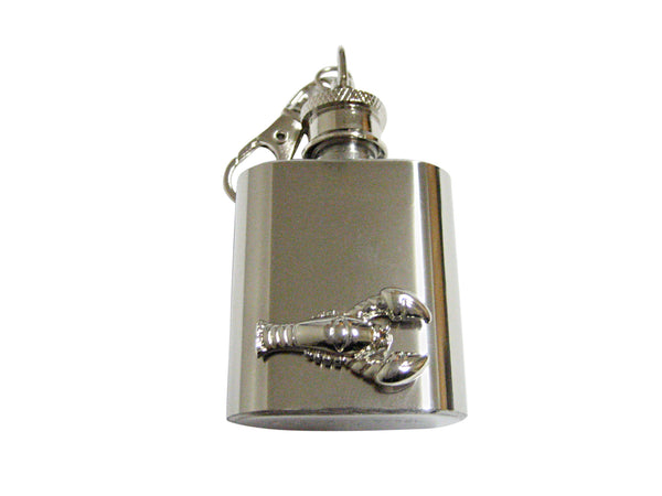 Silver Toned Side Facing Lobster 1 Oz. Stainless Steel Key Chain Flask