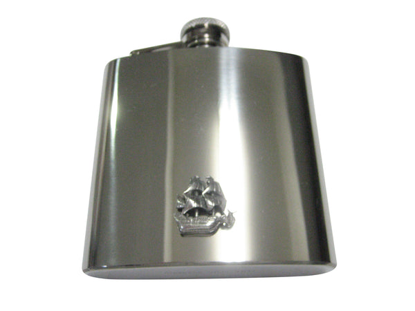 Silver Toned Simple Galleon Old Ship 6oz Flask