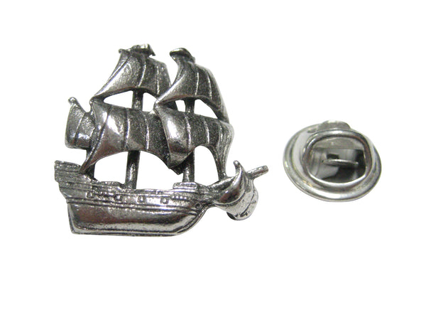 Silver Toned Simple Galleon Old Ship Lapel Pin