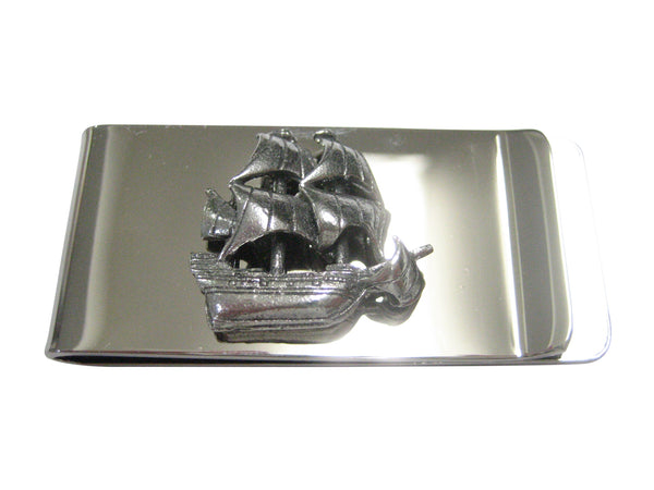 Silver Toned Simple Galleon Old Ship Money Clip