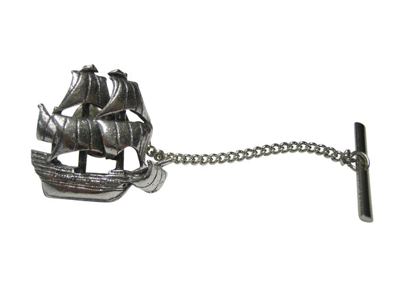 Silver Toned Simple Galleon Old Ship Tie Tack