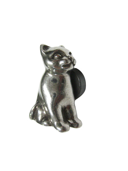 Silver Toned Sitting Cat Magnet