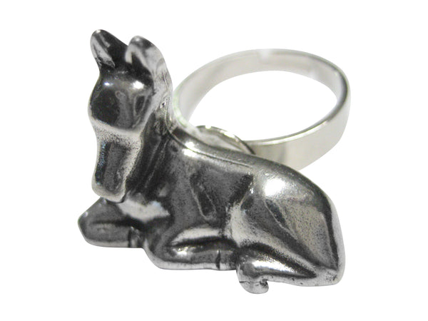 Silver Toned Sitting Horse Adjustable Size Fashion Ring