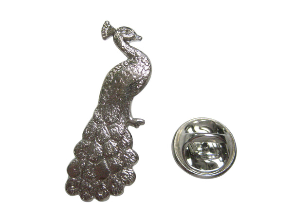 Silver Toned Sitting Peacock Bird Lapel Pin