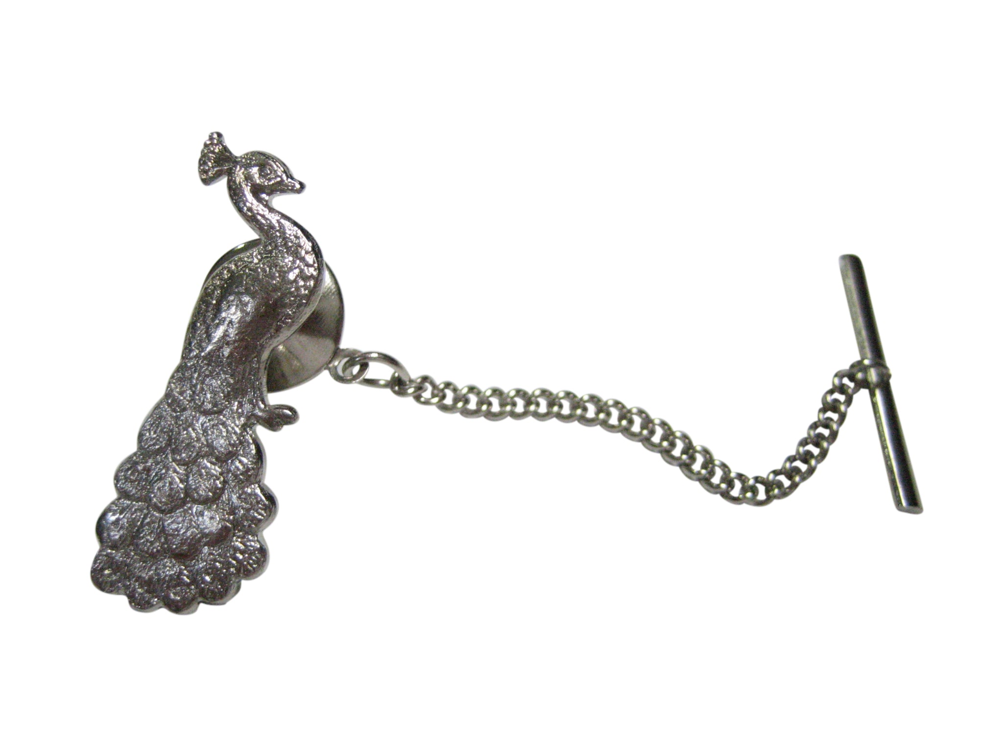Silver Toned Sitting Peacock Bird Tie Tack