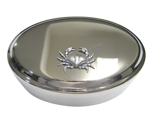 Silver Toned Sleek Crab Oval Trinket Jewelry Box