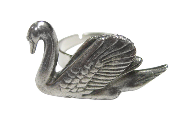 Silver Toned Sleek Swan Bird Adjustable Size Fashion Ring