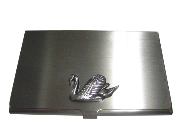 Silver Toned Sleek Swan Bird Business Card Holder