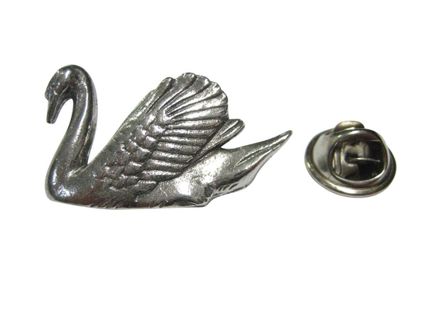 Silver Toned Sleek Swan Bird Lapel Pin
