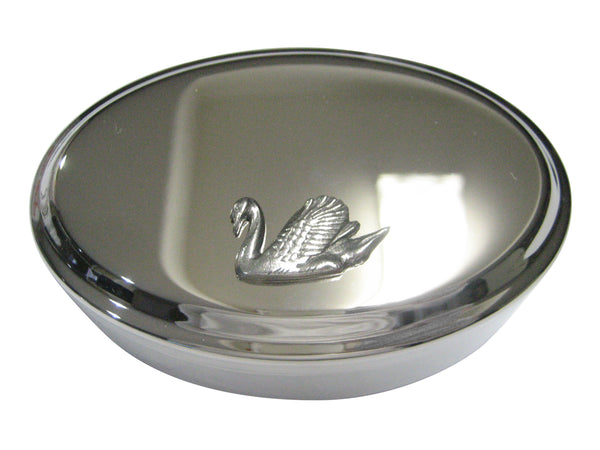 Silver Toned Sleek Swan Bird Oval Trinket Jewelry Box