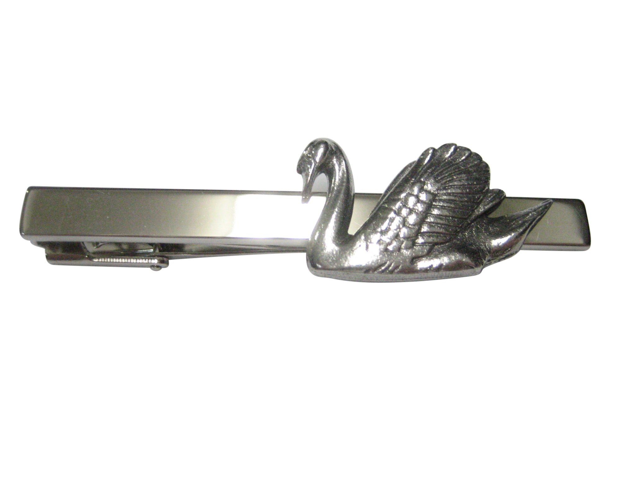 Silver Toned Sleek Swan Bird Tie Clip