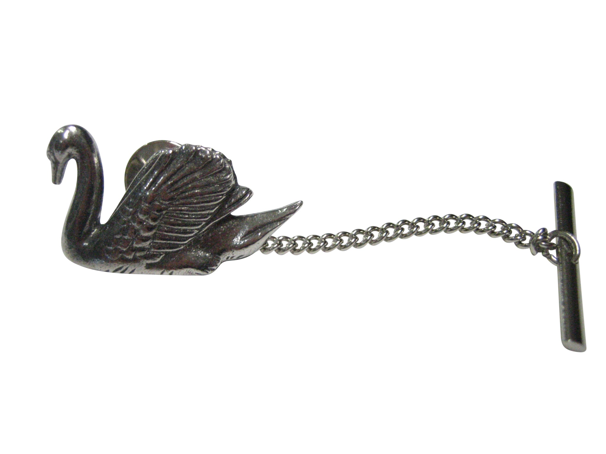 Silver Toned Sleek Swan Bird Tie Tack