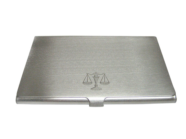Silver Toned Small Etched Scale of Justice Law Business Card Holder