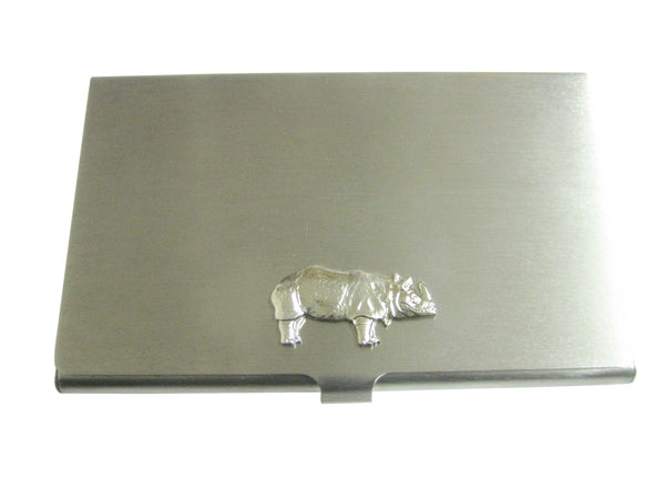 Silver Toned Small Rhino Pendant Business Card Holder