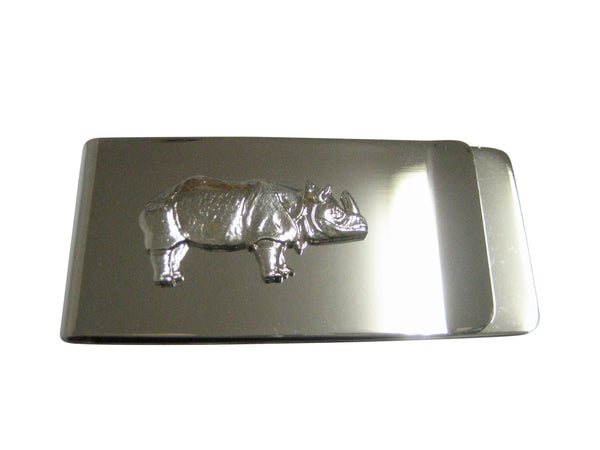 Silver Toned Small Rhino Pendant Money Clip