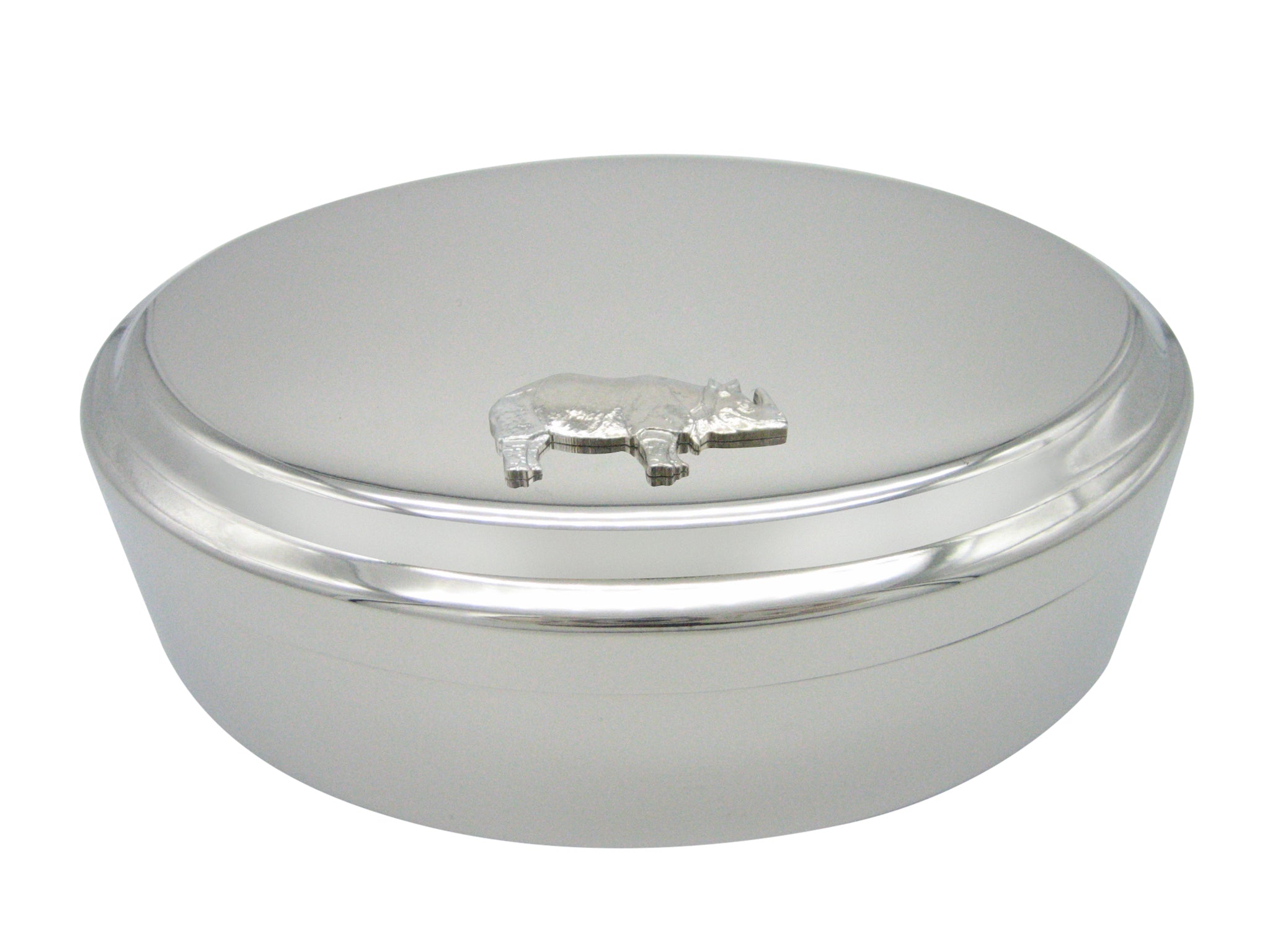 Silver Toned Small Rhino Pendant Oval Trinket Jewelry Box