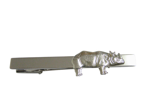 Silver Toned Small Rhino Pendant Square Tie Clip