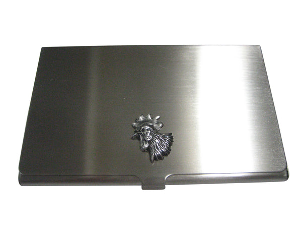 Silver Toned Small Rooster Chicken Head Business Card Holder