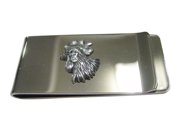 Silver Toned Small Rooster Chicken Head Money Clip