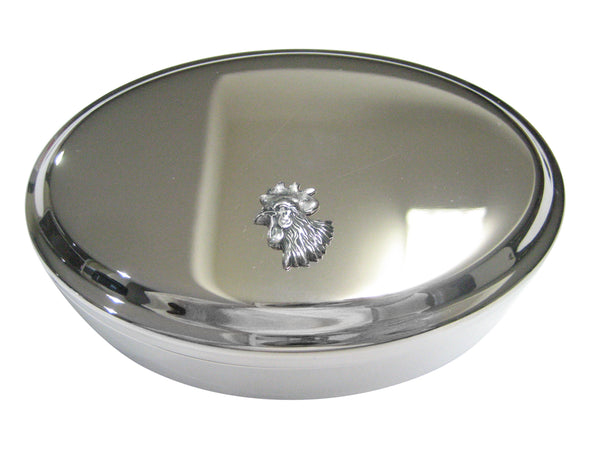 Silver Toned Small Rooster Chicken Head Oval Trinket Jewelry Box