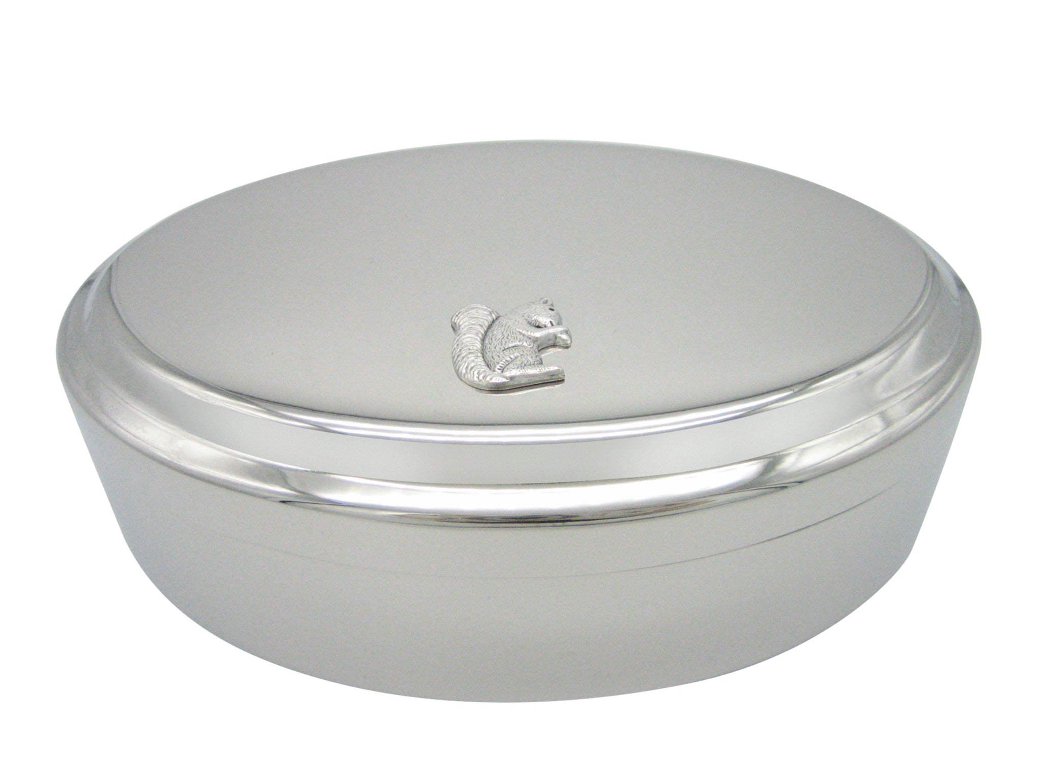 Silver Toned Small Squirrel Pendant Oval Trinket Jewelry Box