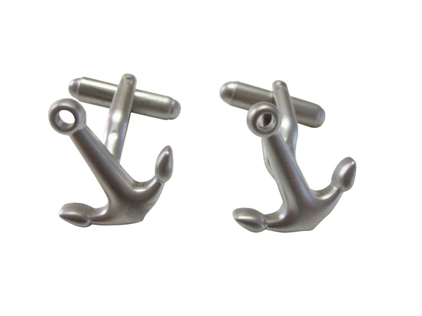 Silver Toned Smooth Angled Nautical Anchor Cufflinks
