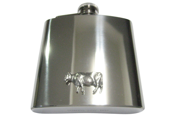 Silver Toned Smooth Cow 6oz Flask
