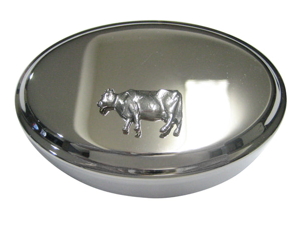Silver Toned Smooth Cow Oval Trinket Jewelry Box