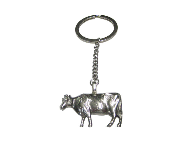 Silver Toned Smooth Cow Pendant Keychain