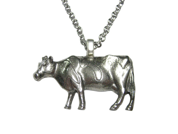 Silver Toned Smooth Cow Pendant Necklace