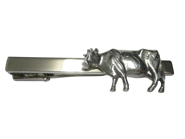 Silver Toned Smooth Cow Tie Clip