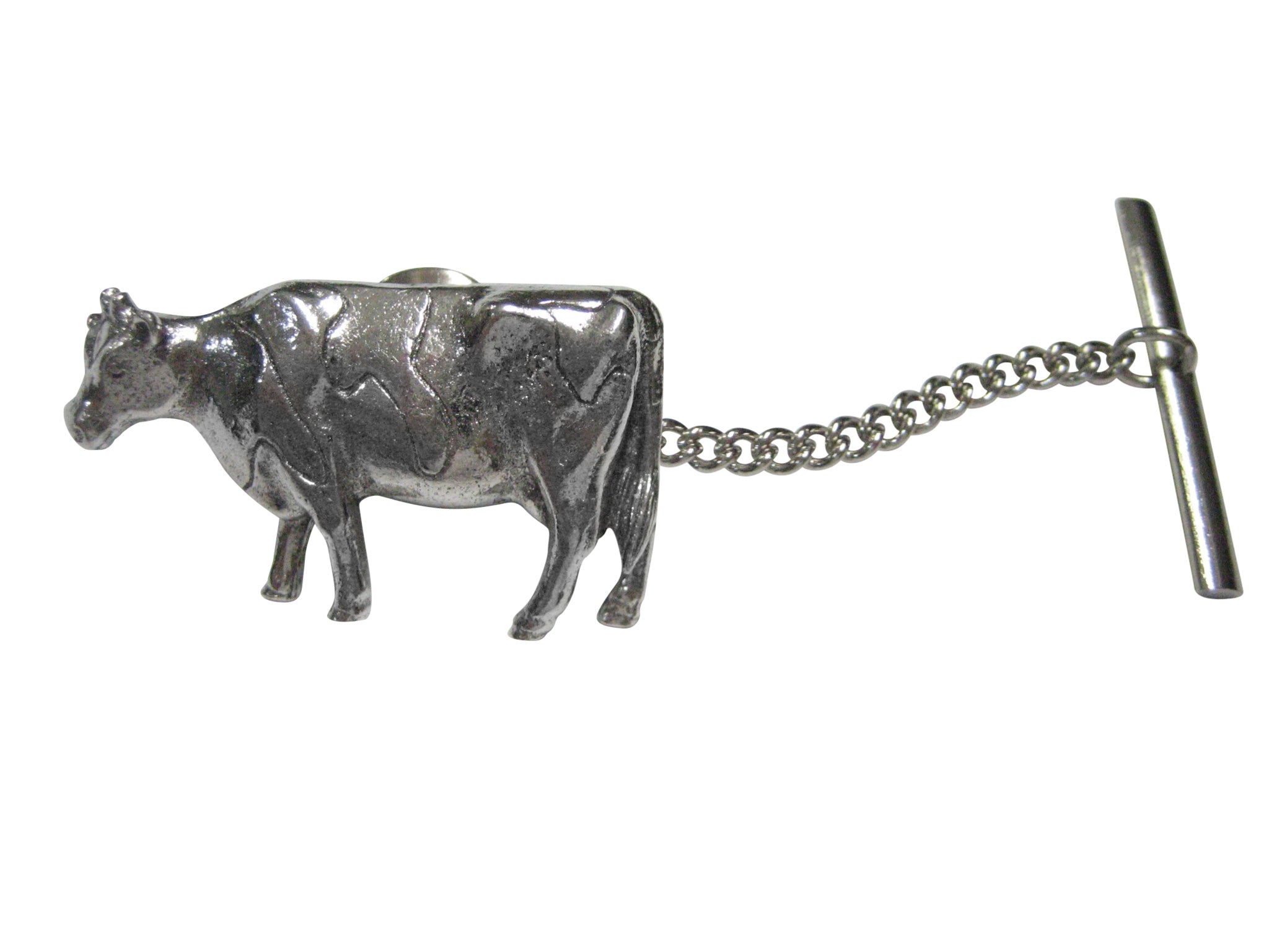 Silver Toned Smooth Cow Tie Tack