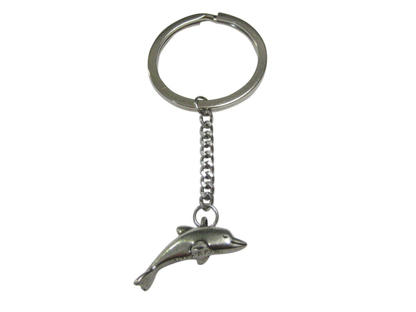 Silver Toned Smooth Dolphin Pendant Keychain