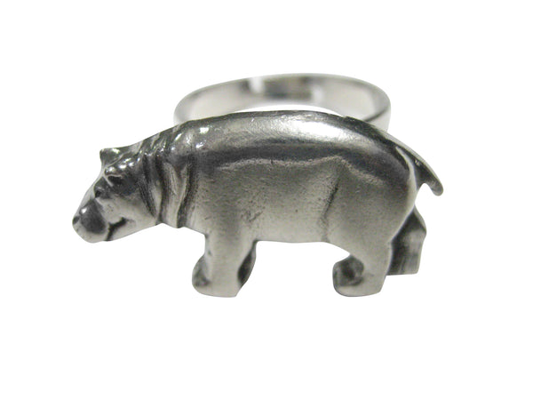 Silver Toned Smooth Hippo Adjustable Size Fashion Ring