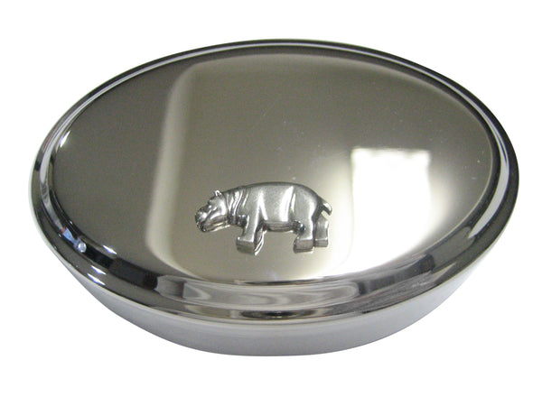 Silver Toned Smooth Hippo Oval Trinket Jewelry Box